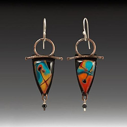 Треугольник Болтаться серьги сплава эмали, со стеклом, античное серебро, треугольные, 50 мм