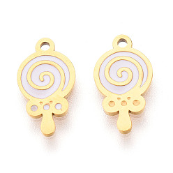 Белый 304 из нержавеющей стали шармы эмали, леденец очарование, ионное покрытие (ip), реальный 14 k позолоченный, белые, 13x7x0.9 мм, отверстие : 1 мм