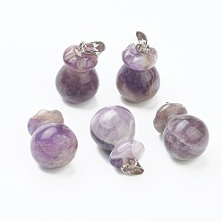 Amethyst Natural Amethyst Pendants, with Platinum Brass Findings, Lucky Bag, 20.5x13mm, Hole: 2.5x6mm