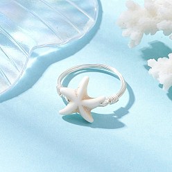 Желтая Старая Ткань  Синтетический бирюзовые перстни, морская звезда, женское кольцо из медной проволоки, старое кружево, ширина: 1.5 мм, звезды: 14x14 мм, внутренний диаметр: американский размер 8 3/4 (18.7 мм)