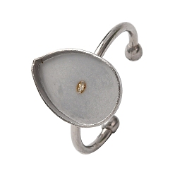 Нержавеющая Сталь Цвет 304 компоненты открытого кольца манжеты из нержавеющей стали, простые настройки кольца пэда, слеза, цвет нержавеющей стали, лоток : 14x10 мм, 1.5 мм, внутренний диаметр: регулируемый