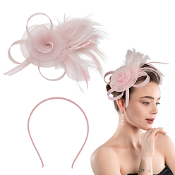 Pink Аксессуары для волос из полиэстера и перьев, с железными аллигаторными заколками для волос, розовые, 140x115x5 мм