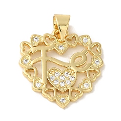 Сердце Покрытие стойки латунь микропаве прозрачные подвески из кубического циркония, без кадмия и без свинца, долговечный, реальный 18 k позолоченный, сердце, 18x17.5x1.5 мм, отверстие : 5x3.5 мм