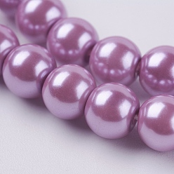 Violet Eco-Friendly Dyed Glass Pearl Round Beads Strands, Grade A, Cotton Cord Threaded, Violet, 6mm, Hole: 0.7~1.1mm, about 72pcs/strand, 15 inch