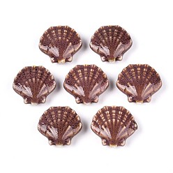 Розово-Коричневый Фарфоровые бусины ручной работы, фантазии античного стекла фарфора, формы раковины, розово-коричневый, 25~27x27~29.5x10.5~12 мм, отверстие : 2 мм