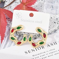 Золотой 304 из нержавеющей стали стеклянные серьги стержня, ионное покрытие (ip), c-образный, золотые, 26.5x29 мм