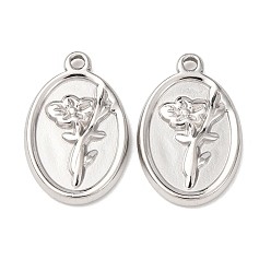 Нержавеющая Сталь Цвет 304 подвески из нержавеющей стали, овальные с цветком, цвет нержавеющей стали, 18x11.5x2 мм, отверстие : 1.2 мм