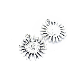 Antique Silver Tibetan Style Alloy Pendants, Sun, Antique Silver, 33x29mm