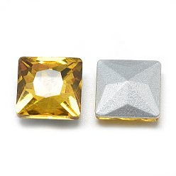 Gold Pointed Back Glass Rhinestone Cabochons, Back Plated, Faceted, Square, Gold, 8x8x3.5mm