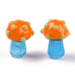 Темно-Оранжевый Бусы лэмпворк ручной работы, гриб, темно-оранжевый, 15~16.5x11.5~13 мм, отверстие : 2 мм, около 20 шт / нитка, 12.60~12.99 дюйм (32~33 см)