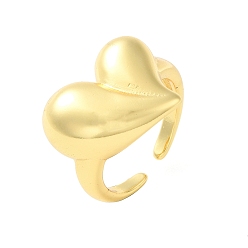 Golden Brass Open Cuff Rings, Heart, Golden, US Size 6(16.5mm)