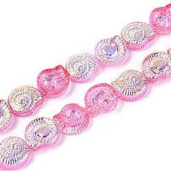 Ярко-Розовый Гальванизируйте прозрачное стекло бисер нитей, форма спиральной оболочки, с половиным покрытием, с покрытием AB цвета, ярко-розовый, 12.5~13x11.5~12x5 мм, отверстие : 0.9~1 мм, около 50 шт / нитка, 24.80 дюйм (63 см)