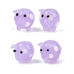 Purple Handmade Bumpy Lampwork Beads, Pig with Polka Dot Pattern, Purple, 12x14x14mm, Hole: 1.8mm