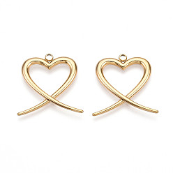 Настоящее золото 18K 304 подвески из нержавеющей стали, ионное покрытие (ip), сердце прелести, реальный 18 k позолоченный, 23x22x1.5 мм, отверстие : 2 мм