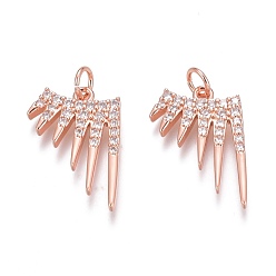 Rose Gold Brass Micro Pave Clear Cubic Zirconia Pendants, Long-Lasting Plated, With Jump Rings, Rose Gold, 16.5x13x2mm, Hole: 2mm, Jump Ring: 4x0.5mm