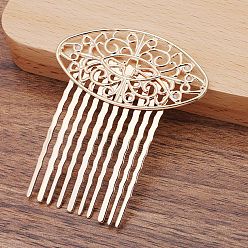 Light Gold Brass Hair Comb Finding, for DIY Jewelry Accessories, Oval, Light Gold, 62x50.5mm