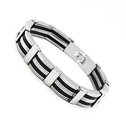 Stainless Steel Color 304 Stainless Steel Punk Rock Chain Bracelets for Men, Black, Stainless Steel Color, 8.27 inch(21cm)
