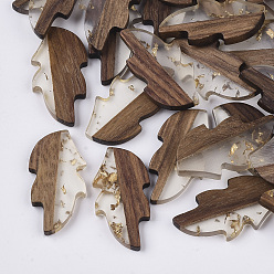Gold Transparent Resin & Wood Cabochons, with Gold Foil, Leaf, Gold, 31.5x16x3mm