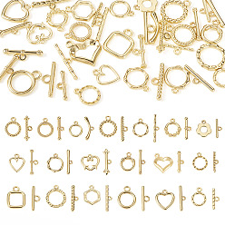 Golden 38Pcs 19 Styles Alloy Toggle Clasps, Cadmium Free & Lead Free, Rack Plating, Mixed Shapes, Golden, 12.5~18.5x10.5~16.5x1.5~2.5mm, 2pcs/style 