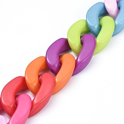 Colorful Handmade Opaque Acrylic Curb Chains, Cuban Link Chains, for Jewelry Making, Colorful, Link: 30x21x6mm, 39.37 inch(1m)/strand