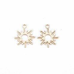 Настоящее золото 18K Латунь прелести, без никеля , солнце, реальный 18 k позолоченный, 15x13x0.5 мм, отверстие : 1.4 мм