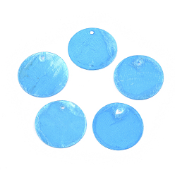 Deep Sky Blue Spray Painted Capiz Shell Pendants, Flat Round, Deep Sky Blue, 20x0.5mm, Hole: 1.4mm