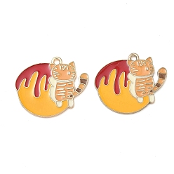 Золотистый Подвески из эмали и сплава, подвески в форме кошки, золотые, золотые, 26x29x1.5 мм, отверстие : 1.8 мм