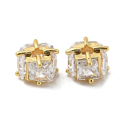 Echt 18 k vergoldet Messingperlen mit Glas, Cadmiumfrei und Nickel frei und Bleifrei, Würfel, echt 18 k vergoldet, 6x4.5 mm, Bohrung: 1.5 mm