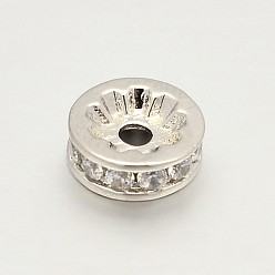 Платинированный CZ латунные микро проложить класса AAA кубического циркония шарик прокладки, плоско-круглые, без кадмия, без никеля и без свинца, Реальная платина, 8x3 мм, отверстие : 1.7 мм