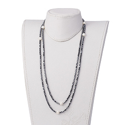 Hematite Plated Non-Magnetic Synthetic Hematite Two-Tiered Necklaces, Layered Necklaces, with Shell Pearl, Hematite Plated, 50.4 inch(128cm)