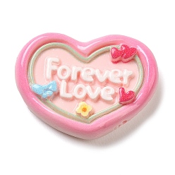 Herz Undurchsichtigen Cabochons, Für immer liebe Wort-Cabochons, Herz, 22x29.5x7 mm