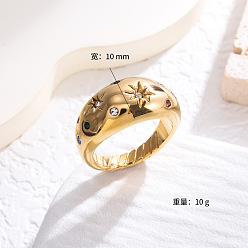 Прозрачный Звезда 304 кольца из нержавеющей стали с микропаве из кубического циркония, золотые, прозрачные, размер США 9 (18.9 мм)