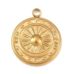 Золотой 304 подвески из нержавеющей стали, плоские круглые с цветком, золотые, 19x16x2 мм, отверстие : 2 мм