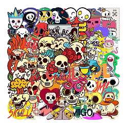 Colorful Halloween Themed Waterproof PVC Sticker Labels, Skull Self-adhesive Decals, for Suitcase, Skateboard, Refrigerator, Helmet, Mobile Phone Shell, Colorful, 30~60mm, 46pcs/set