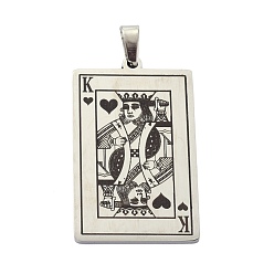 Нержавеющая Сталь Цвет Не тускнеющие 201 подвески из нержавеющей стали, с кнопкой на поруки, прямоугольник с покерным королем, цвет нержавеющей стали, 40x24x1.5 мм, отверстие : 6x3.5 мм