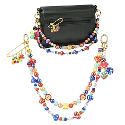 Mixed Color 4Pcs Acrylic & Plastic & Resin Bead Heart Apple Bag Extender Chains and Steel Dice Brooches, with Alloy Spring Gate Rings, Bag Replacement Accessories, Golden, Mixed Color, 41~465mm