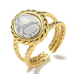 Настоящее золото 18K Ионное покрытие (ip) 304 открытые манжеты из нержавеющей стали, овальные кольца на палец из синтетической бирюзы для женщин и мужчин, реальный 18 k позолоченный, регулируемый