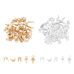 Golden & Silver 304 Stainless Steel Cup Pearl Peg Bails Pin Pendants & Snap on Bails & Bead Tips, Golden & Silver, 80pcs/Box