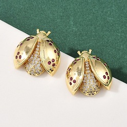 Коровка Латунные микро проложить серьги стержня кубического циркония, стойки покрытие, долговечный, без кадмия и без свинца, реальный 18 k позолоченный, коровка, 19x18 мм