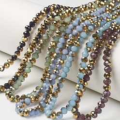 (52) Непрозрачная лаванда Стеклянные бусины с гальваническим покрытием , имитация нефрита, половина золотым покрытием, граненые, рондель, разноцветные, 6x5 мм, отверстие : 1 мм, около 85~88 шт / нитка, 16.1~16.5 дюйм (41~42 см)