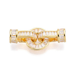 Настоящее золото 18K 925 Складчатые застежки из стерлингового серебра с микропаве из прозрачного кубического циркония, с печатью s925, плоско-круглые, реальный 18 k позолоченный, 24x10x6.1 мм, застежки: 11x6.1x5.8 мм, отверстие : 2.5 мм, ring: 10x1.8, отверстие : 4.2 мм