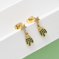 Настоящее золото 16K Серьги-гвоздики в форме звезды с микропаве из латуни и кубическими циркониями, реальный 16 k позолоченный, 16x5.5 мм