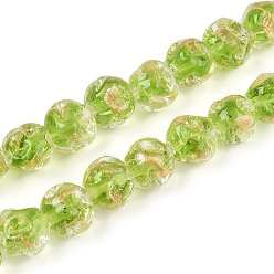 Желто-Зеленый Ручной золотой фольги стекло бисер нитей, круглые, желто-зеленый, 9~11.5 мм, отверстие : 1.2~1.4 мм, около 50 шт / нитка, 19.69 дюйм (50 см)