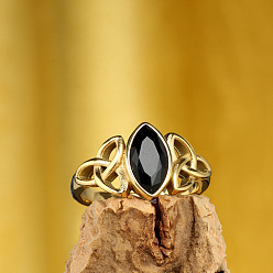 Черный Конский глаз и узел 304 нержавеющая сталь с кубическим цирконием кольца для пальцев, золотые, чёрные, 13 мм, размер США 11 (20.6 мм)