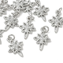 Platinum SHEGRACE Brass Clear Cubic Zirconia Charms, Snowflake Charms, Cadmium Free & Lead Free & Nickel Free, Platinum, 14.5x10x1.5mm, Hole: 2mm