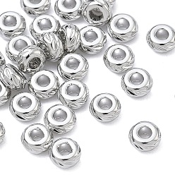 Platinum SHEGRACE Brass Beads, Cadmium Free & Nickel Free & Lead Free, Textured Flat Round, Platinum, 4x4x2mm, Hole: 1.6mm