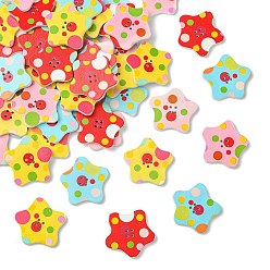 Звезда 4-луночное деревянные пуговицы, разноцветные, звезда, 28x30x2.5 мм, отверстие : 1.4 мм, 50 шт / комплект