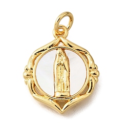 Настоящее золото 18K Подвески латунный корпус, Дева Мария, с целью перехода в кольце, без кадмия и без свинца, реальный 18 k позолоченный, 17.5x14.5x2.2 мм, отверстие : 3.5 мм