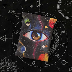 Black Universe Theme Velvet Tarot Cards Storage Drawstring Bags, Tarot Desk Storage Holder, Rectangle with Planet Pattern, Black, 18x13cm