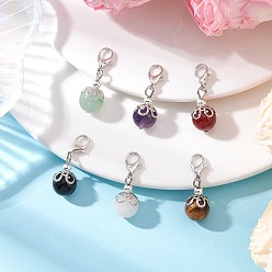 Платина 6 шт. круглые подвески из натурального черного оникса, сердолика, аметиста, тигрового глаза, зеленого авантюрина и белого нефрита, с карабин-лобстерами , платина, 29 мм